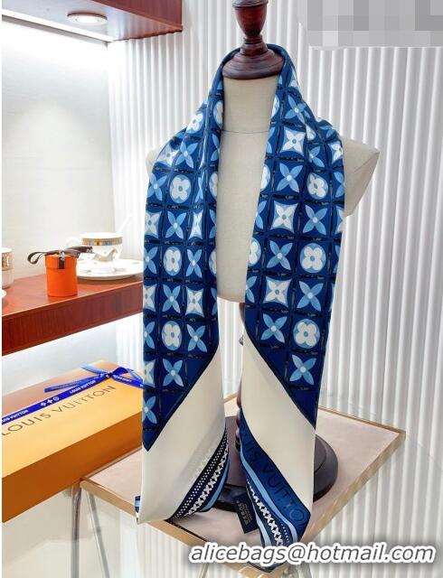 Best Price Louis Vuitton Monogram Flower Tile Silk Scarf 90x90cm M78980 Blue 2023