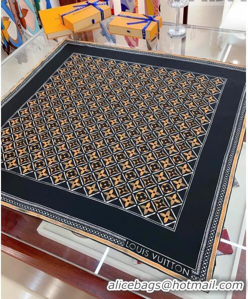 New Style Louis Vuitton Monogram Flower Tile Silk Scarf 90x90cm M78981 Black 2023