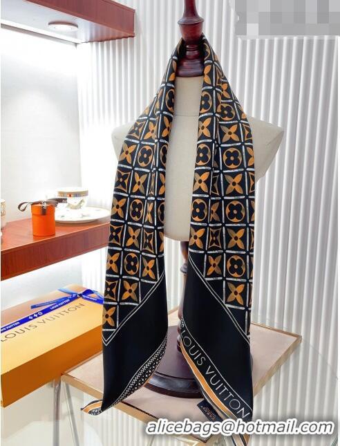 New Style Louis Vuitton Monogram Flower Tile Silk Scarf 90x90cm M78981 Black 2023