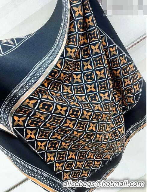 New Style Louis Vuitton Monogram Flower Tile Silk Scarf 90x90cm M78981 Black 2023