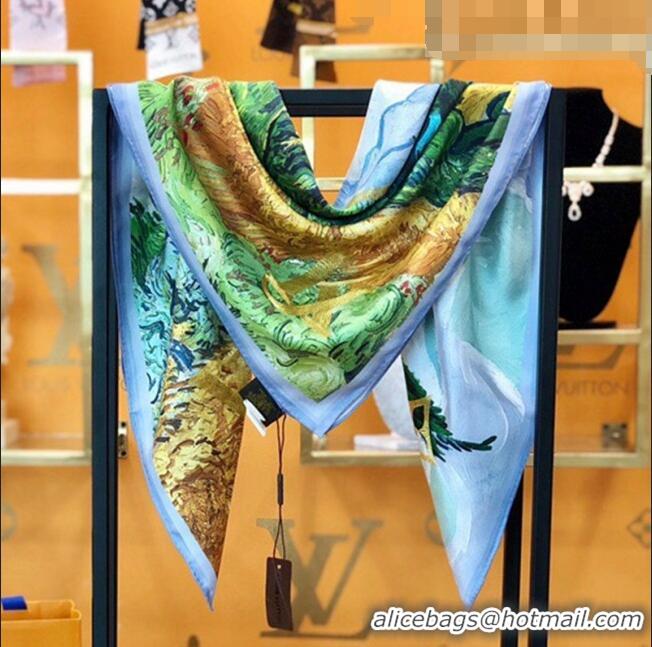 Popular Grade Louis Vuitton Painting Silk Sqaure Scarf 90x90cm 2023 0803