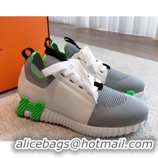 Luxury Cheap Hermes Depart sneakers in knit and calfskin white/grey 531008