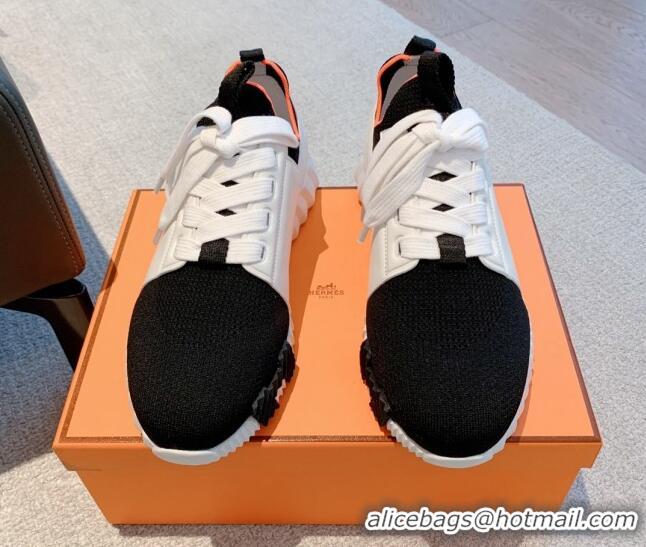 Luxury Hermes Depart sneakers in knit and calfskin white/black 531009