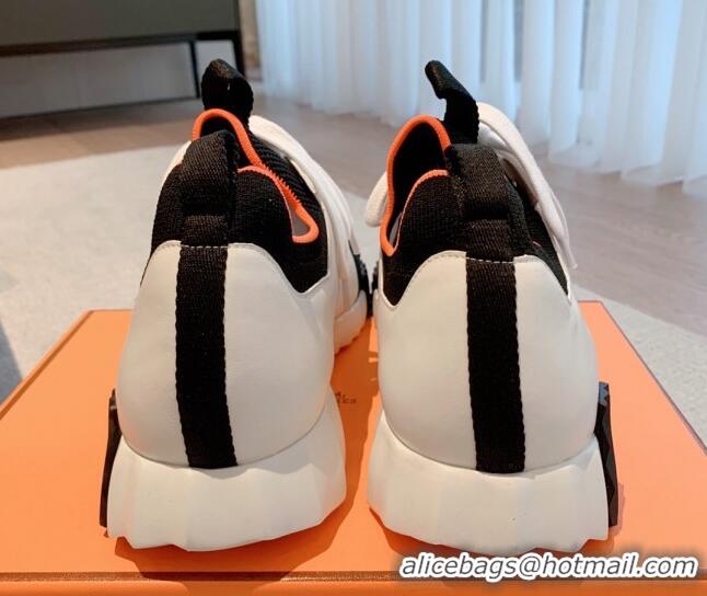 Luxury Hermes Depart sneakers in knit and calfskin white/black 531009