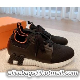 Luxury Hermes Depart sneakers in knit and calfskin black 0531010