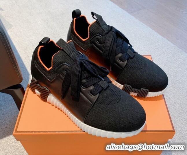 Luxury Hermes Depart sneakers in knit and calfskin black 0531010