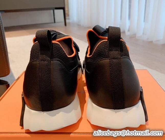 Luxury Hermes Depart sneakers in knit and calfskin black 0531010