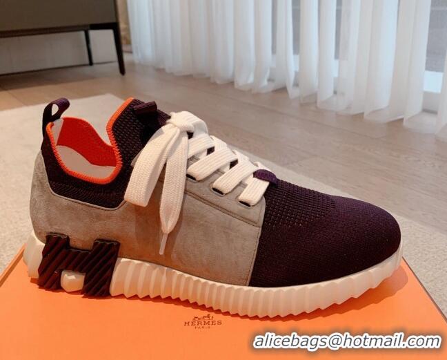 Grade Hermes Depart sneakers in knit and calfskin navy blue/grey 0531011