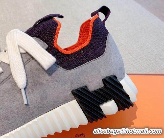 Grade Hermes Depart sneakers in knit and calfskin navy blue/grey 0531011