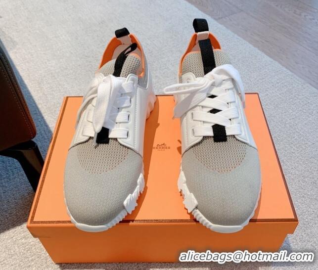 Charming Hermes Depart sneakers in knit and calfskin light grey/white 0531012