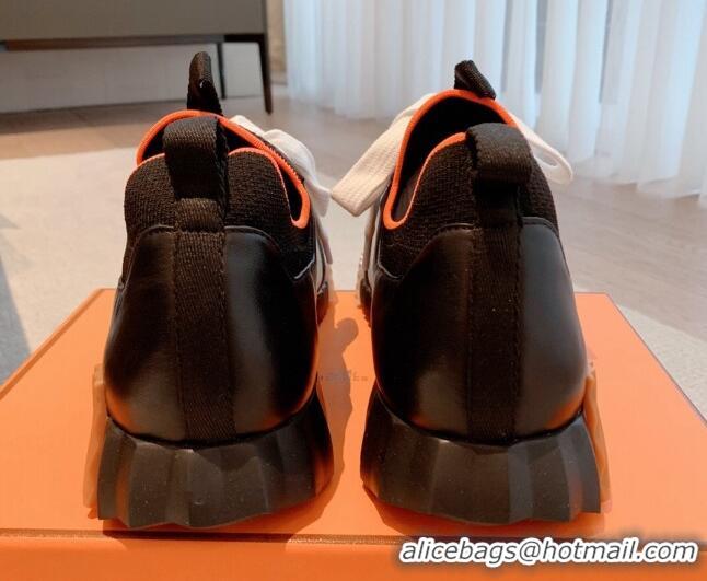 Stylish Hermes Depart sneakers in knit and calfskin Black 0531013