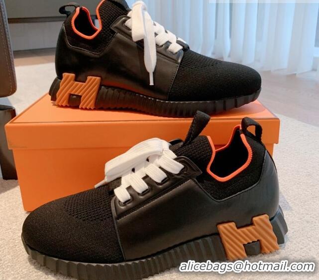 Stylish Hermes Depart sneakers in knit and calfskin Black 0531013