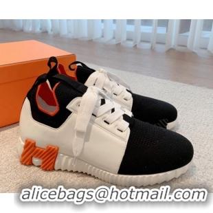 Sumptuous Hermes Depart sneakers in knit and calfskin white/black 0531014