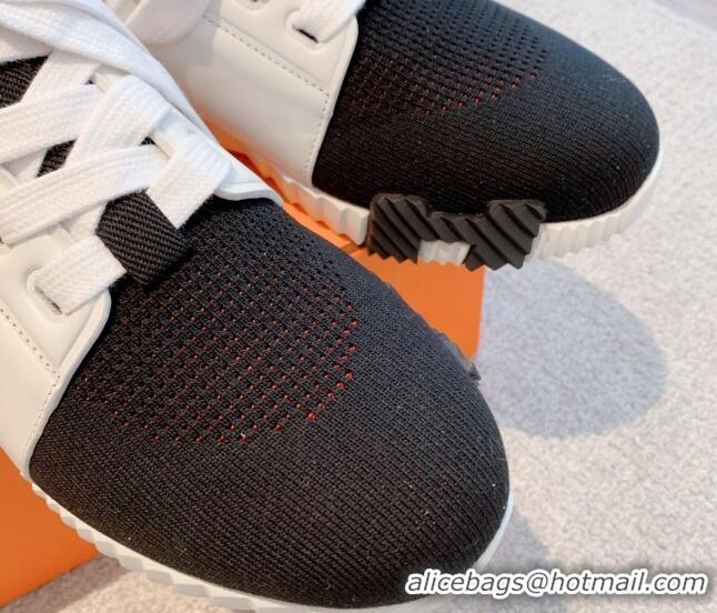 Sumptuous Hermes Depart sneakers in knit and calfskin white/black 0531014