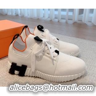 Stylish Hermes Depart sneakers in knit and calfskin white 0531015