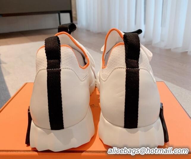 Stylish Hermes Depart sneakers in knit and calfskin white 0531015