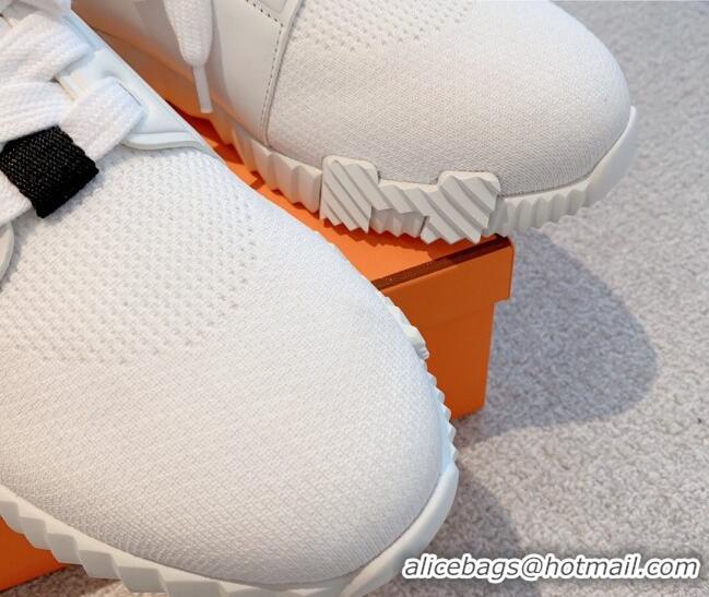 Stylish Hermes Depart sneakers in knit and calfskin white 0531015