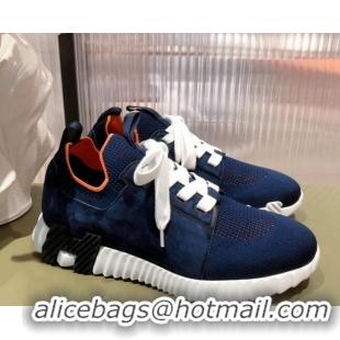 Discount Hermes Depart sneakers in knit and calfskin navy blue 531016