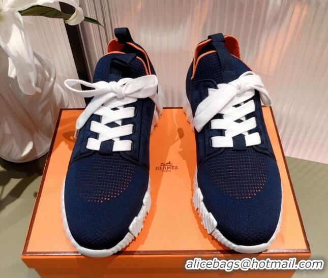 Discount Hermes Depart sneakers in knit and calfskin navy blue 531016