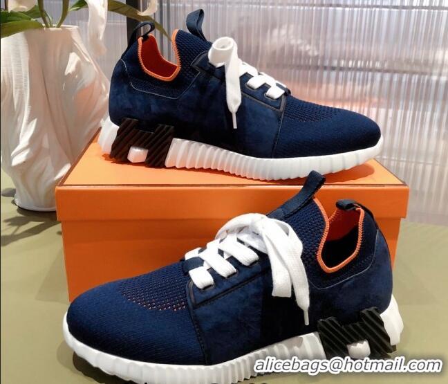 Discount Hermes Depart sneakers in knit and calfskin navy blue 531016