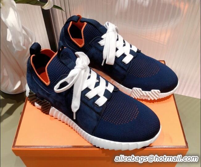 Discount Hermes Depart sneakers in knit and calfskin navy blue 531016