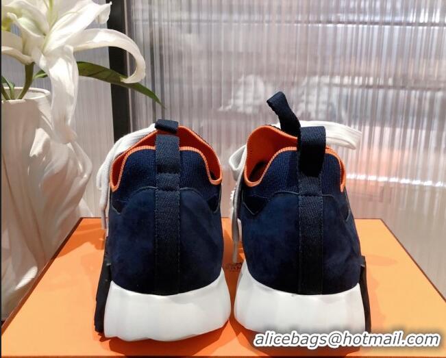 Discount Hermes Depart sneakers in knit and calfskin navy blue 531016