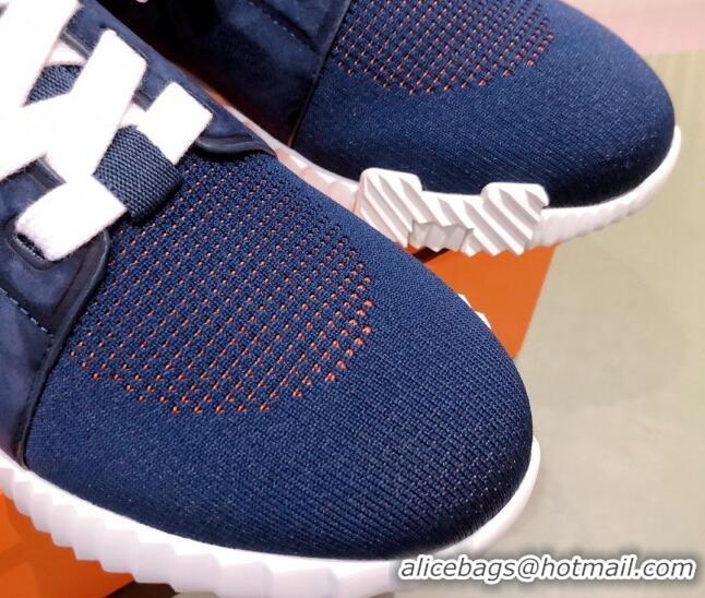 Discount Hermes Depart sneakers in knit and calfskin navy blue 531016