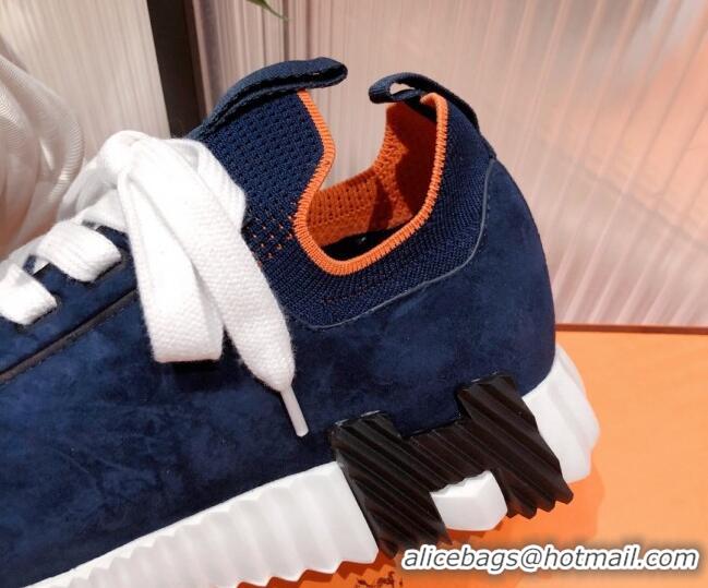 Discount Hermes Depart sneakers in knit and calfskin navy blue 531016