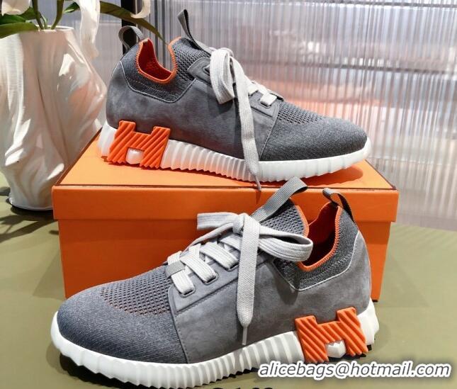 Grade Quality Hermes Depart sneakers in knit and calfskin grey 0531017