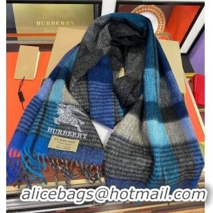 Famous Brand Burberry Cashmere Scarf 32x180cm 0104 Blue/Multicolor 2023