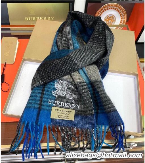 Famous Brand Burberry Cashmere Scarf 32x180cm 0104 Blue/Multicolor 2023