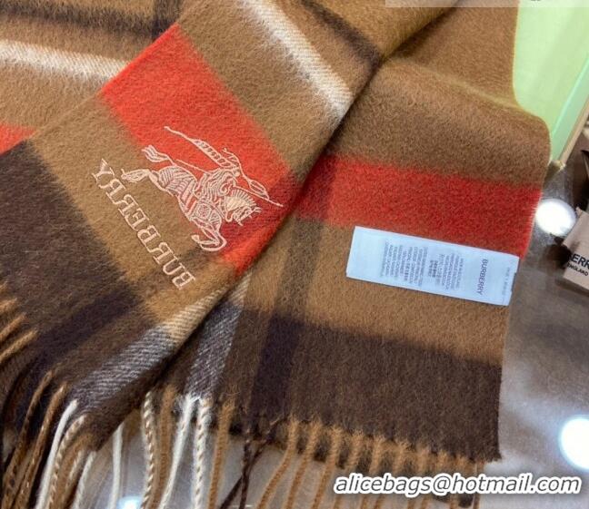 Good Looking Burberry Cashmere Check Long Scarf 30x180cm 0215 Brown 2023