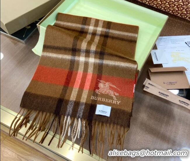 Good Looking Burberry Cashmere Check Long Scarf 30x180cm 0215 Brown 2023