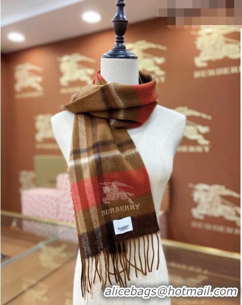 Good Looking Burberry Cashmere Check Long Scarf 30x180cm 0215 Brown 2023