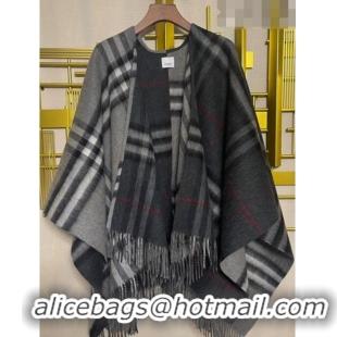 Hot Sell Cheap Burberry Contrast Check Wool Cashmere Cape B8804 Grey 2023