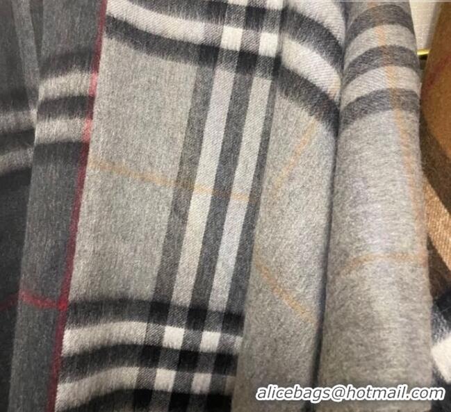 Hot Sell Cheap Burberry Contrast Check Wool Cashmere Cape B8804 Grey 2023