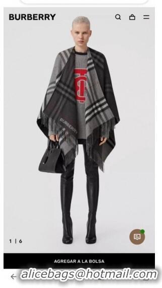 Hot Sell Cheap Burberry Contrast Check Wool Cashmere Cape B8804 Grey 2023