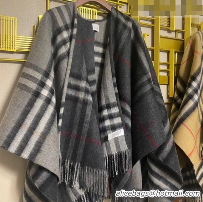 Hot Sell Cheap Burberry Contrast Check Wool Cashmere Cape B8804 Grey 2023