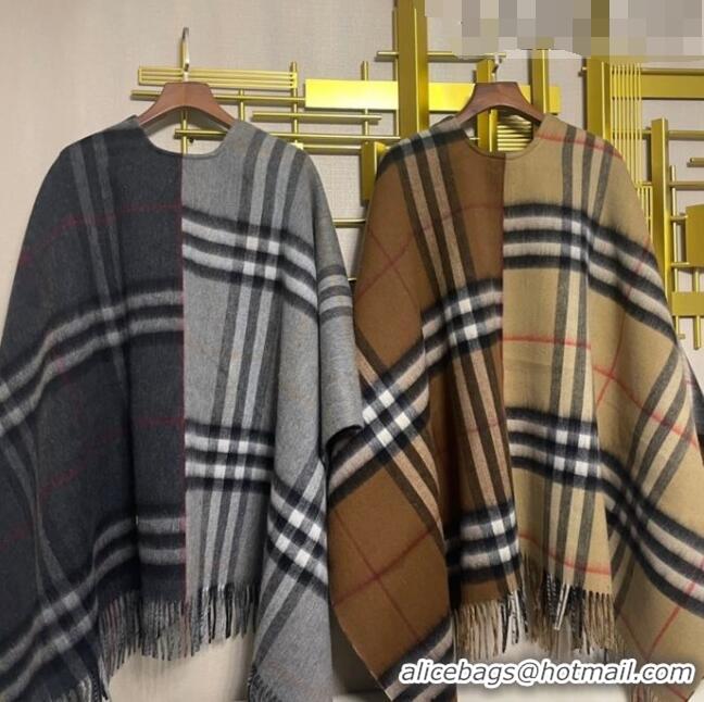 Hot Sell Cheap Burberry Contrast Check Wool Cashmere Cape B8804 Grey 2023