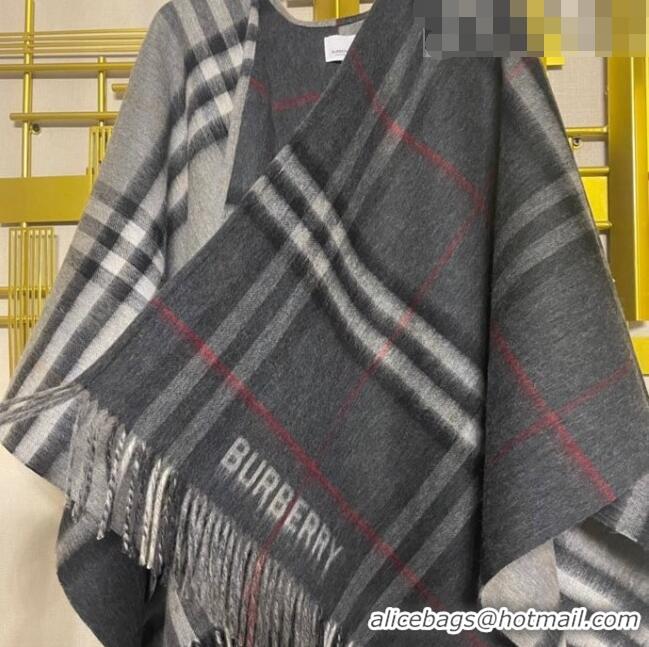 Hot Sell Cheap Burberry Contrast Check Wool Cashmere Cape B8804 Grey 2023