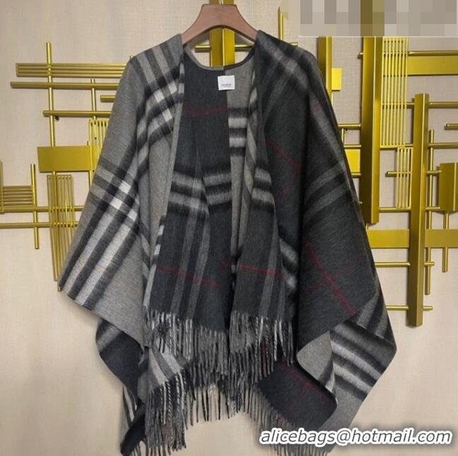 Hot Sell Cheap Burberry Contrast Check Wool Cashmere Cape B8804 Grey 2023