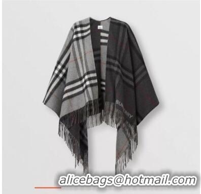 Hot Sell Cheap Burberry Contrast Check Wool Cashmere Cape B8804 Grey 2023