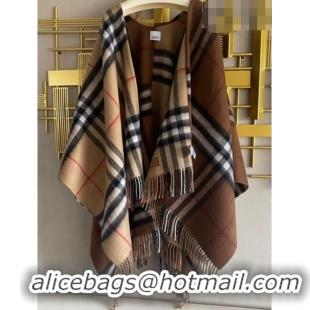 Fashion Discount Burberry Contrast Check Wool Cashmere Cape B8805 Brown 2023