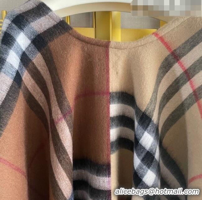 Fashion Discount Burberry Contrast Check Wool Cashmere Cape B8805 Brown 2023