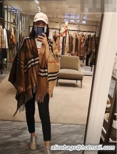 Fashion Discount Burberry Contrast Check Wool Cashmere Cape B8805 Brown 2023