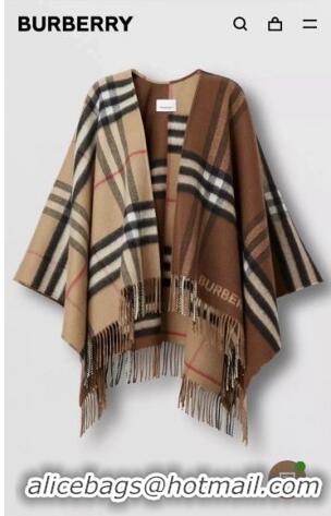 Fashion Discount Burberry Contrast Check Wool Cashmere Cape B8805 Brown 2023