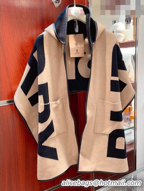 Top Quality Burberry Logo Wool Cotton Jacquard Hooded Cape B8807 2023