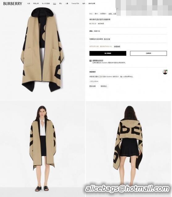 Top Quality Burberry Logo Wool Cotton Jacquard Hooded Cape B8807 2023