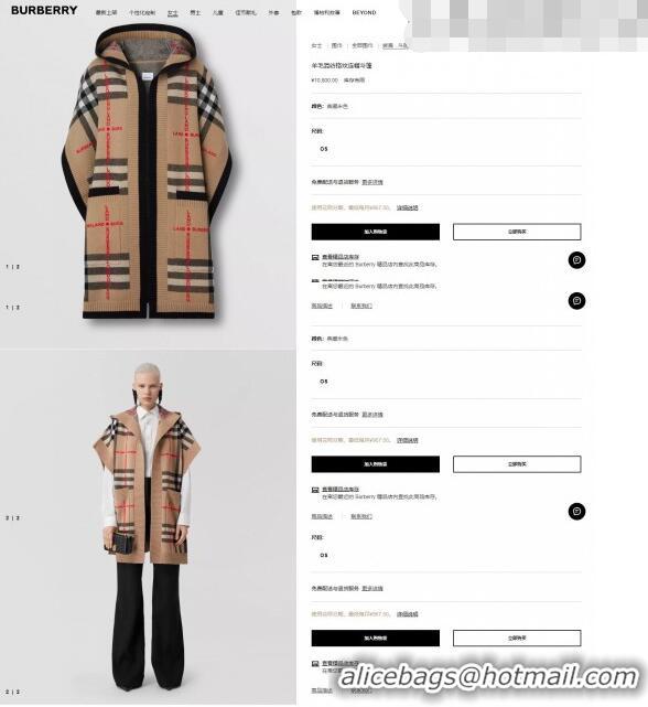 Luxurious Discount Burberry Check Wool Cashmere Blend Hooded Cape B8808 2023