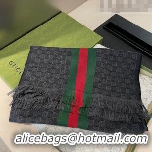 Buy Discount Gucci Men's GG Wool Silk Long Scarf 35x180cm G8133 Black 2022